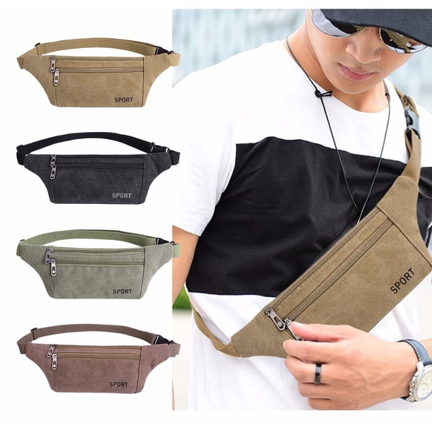 Bandolera de cinturón para hombre | Bolsa de cartera de gran capacidad | Construcción ligera de tela – Negro, Caqui, verde ejército, rojo sandía – 12,6x4,3 pulgadas | Accesorio de viajes de trabajo