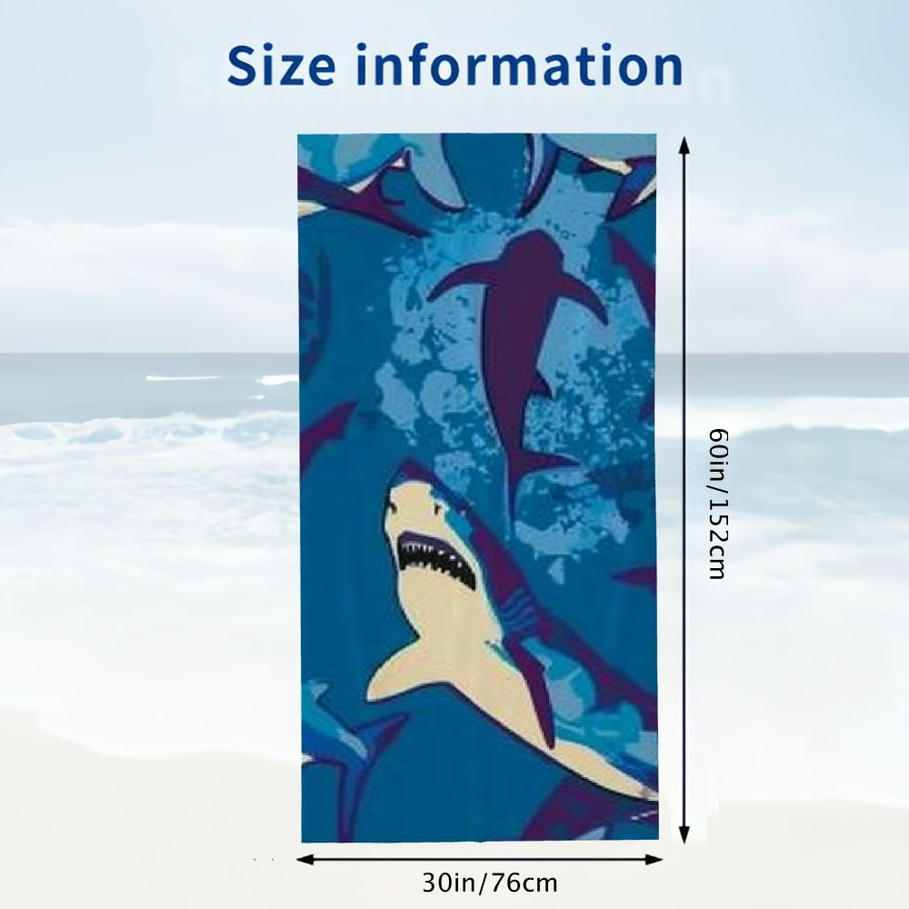 PHYHOO Shark Beach Towel for Adults Kids Large Microfiber Beach Towels Oversized Sand Free Beach Towel for Bath Travel Outdoor Pool Sport Hotel Gym and Spa Blue 30x60in