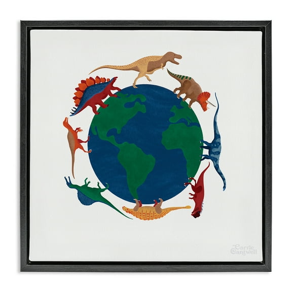 Stupell Industries When Dinos Roamed Education Painting Black Floater Framed Canvas Art Print Wall Art, 18 x 18