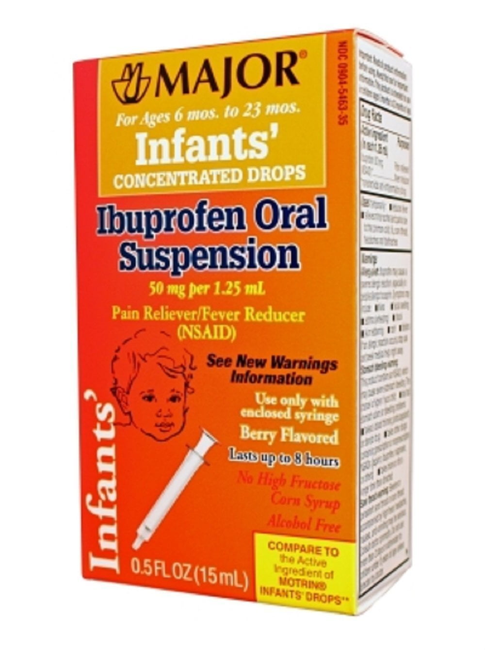 Major Infants' Ibuprofen Oral Suspension Berry Flavor Pain Reliever & Fever Reducer Syrup, 40 mg, 0.5 Fl. Oz
