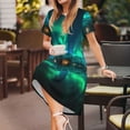 thumbnail image 3 of Naloa Northern Lights Print Womens Summer A-Line Dress with Pockets,Short Sleeve Dresses,Flowy Beach Swing Dress for Vacation Travel, 3 of 6