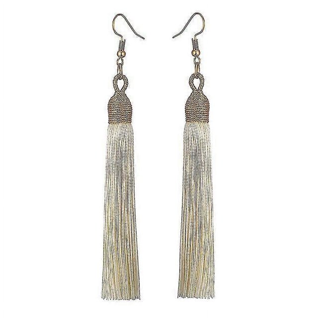 Pendientes largos con borlas 2022 para mujer, estilo bohemio, con flecos colgantes, color beige