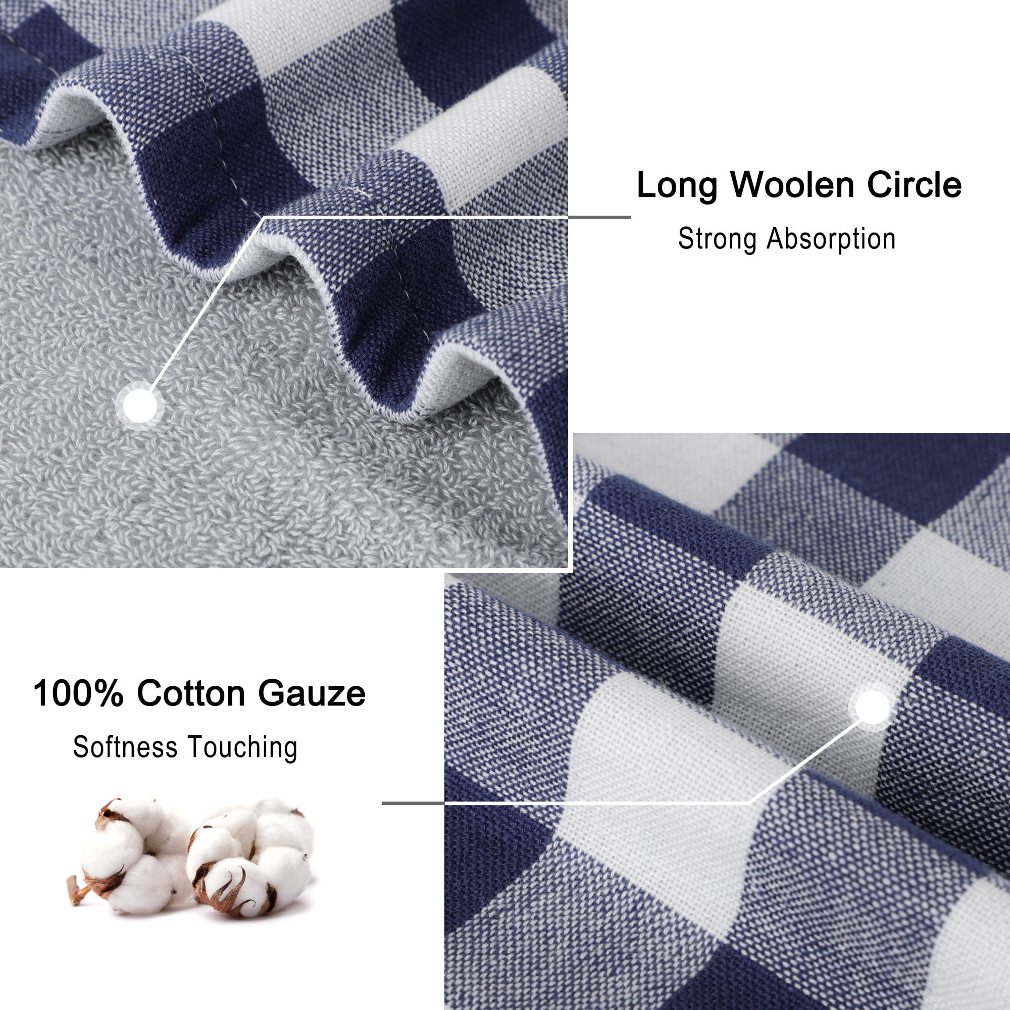 Unique Bargains 6Pcs 100% Cotton Buffalo Pattern Absorbent Dish Cloths Blue 13" x 13"