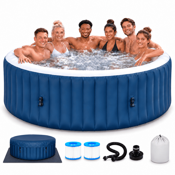 Altrenxs Inflatable Hot Tub, 4-6 Person 82" Round Outdoor Spa with 130 Bubble Jets, 104°F Heating, Automatic Inflation, Durable PVC, Cover & Filter