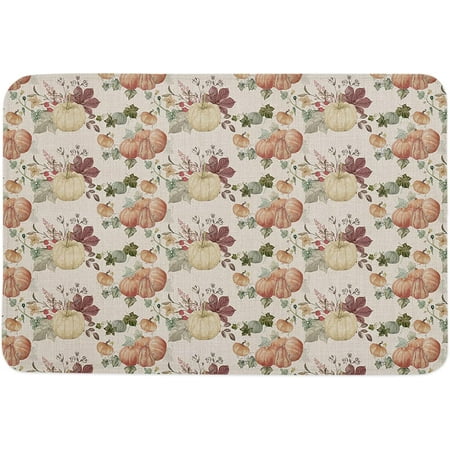 

Autumn Memory Foam Doormat Anti-Skid Absorbent Indoor Door Mat Soft Floor Mat for Entryway Patio Kitchen High Traffic Areas Decor Pumpkins Maple Leaves Repeated Arrangement 20x32 Inch