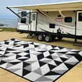thumbnail image 5 of Outdoor Rugs for Patio 6x9ft, Reversible Plastic Straw Rug, RV Camping Waterproof, Portable Carpet Area Rug for Camping, Deck Garden, Porch and Balcony, Black & White, Geometric, 5 of 7