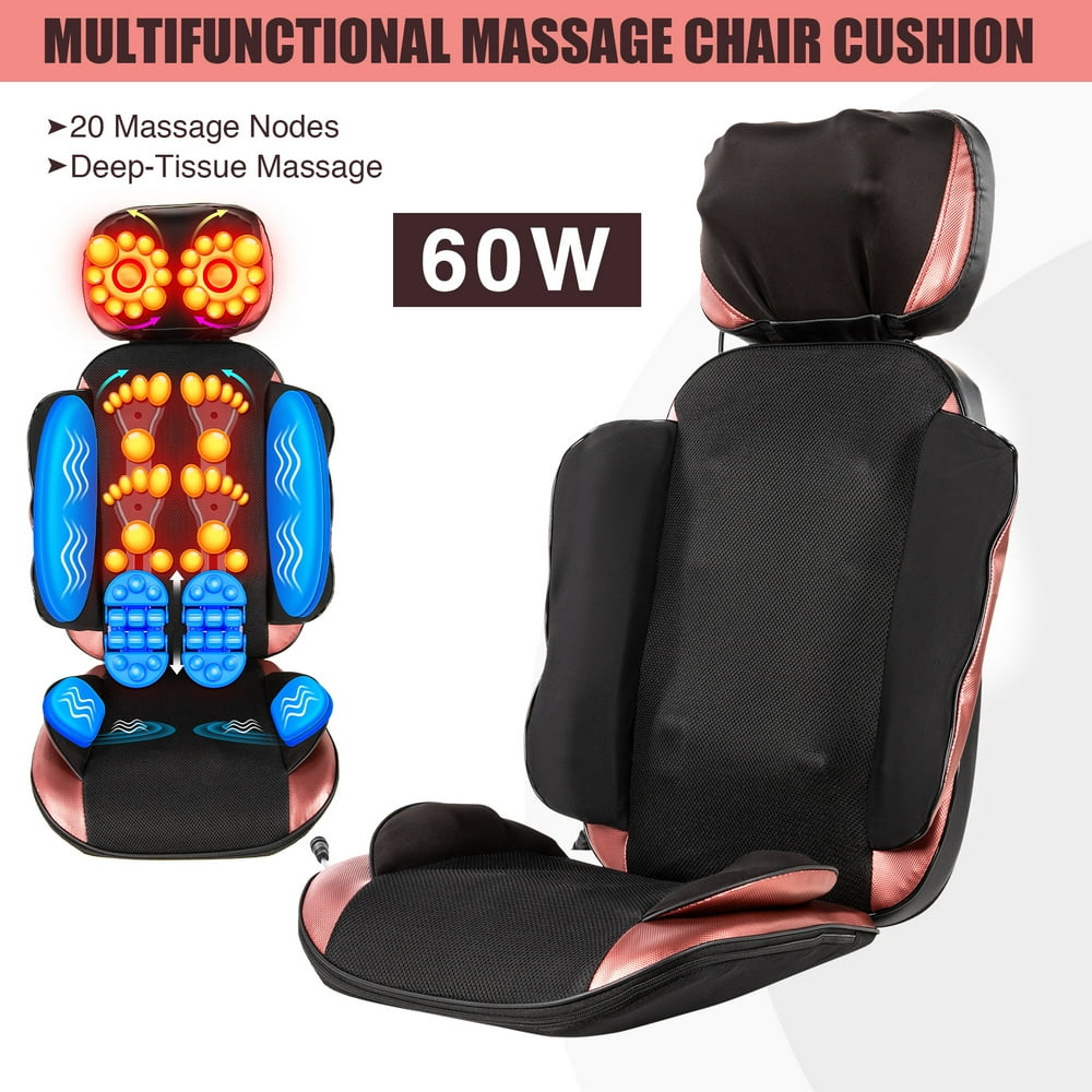 Shiatsu Massage Chair Cushion w 20 Nodes Adjustable Headrest for Office