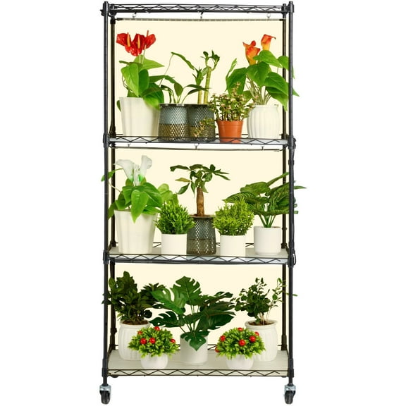 4-Tier Plant Stand with Grow Light ? 45W Full Spectrum LED, 3 Light Modes & Timer, Adjustable Metal Shelves with Wheels ? Indoor Plant Shelf for Seed Starting, Herbs & Flowers