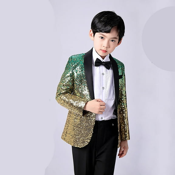 Kids Outerwear Coats Elegant Boys' Shimmering Suit Jacket With Black Bow Tie Formal Wear For Weddings Parties And Special Events