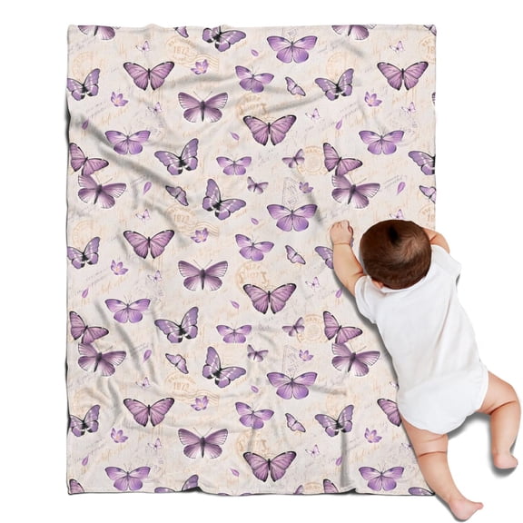 Beige Butterfly Pattern Blanket,Comfortable Soft Flannel Throw Blanket,All Season,Warm Lightweight Blankets for Sofa Bed Couch Living Room Chair,30"x40"