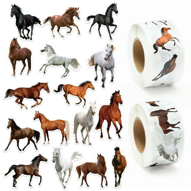 Rollo de pegatinas H1vojoxo con forma de caballo realista para niños, 1000 unidades