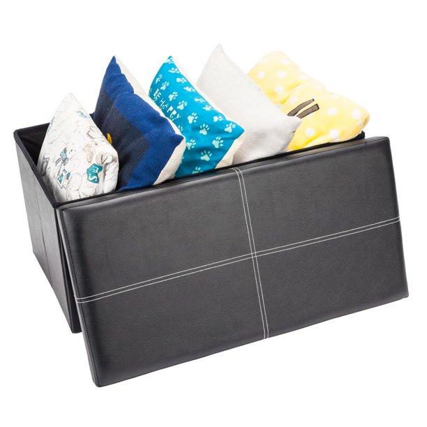 Ktaxon Folding Leather Footstool Cuboid Ottoman Bench Box Seat With Line Storage Black Walmart