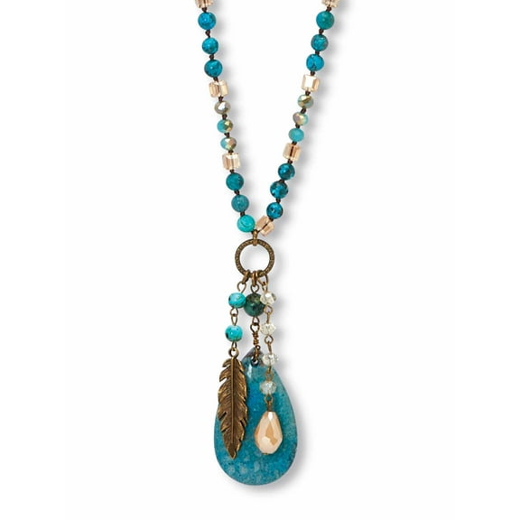 PalmBeach Jewelry Genuine Blue Jasper Antiqued Goldtone Boho Drop Necklace, 34 inches