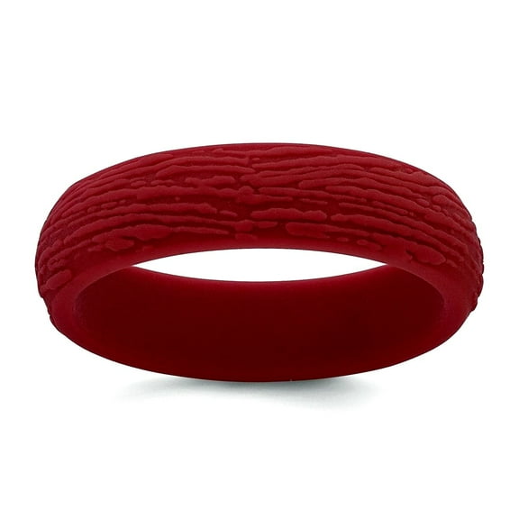 Silicone Dark Red 5.70mm Wood Grain Pattern Band Size 8 Ring for Women and Men
