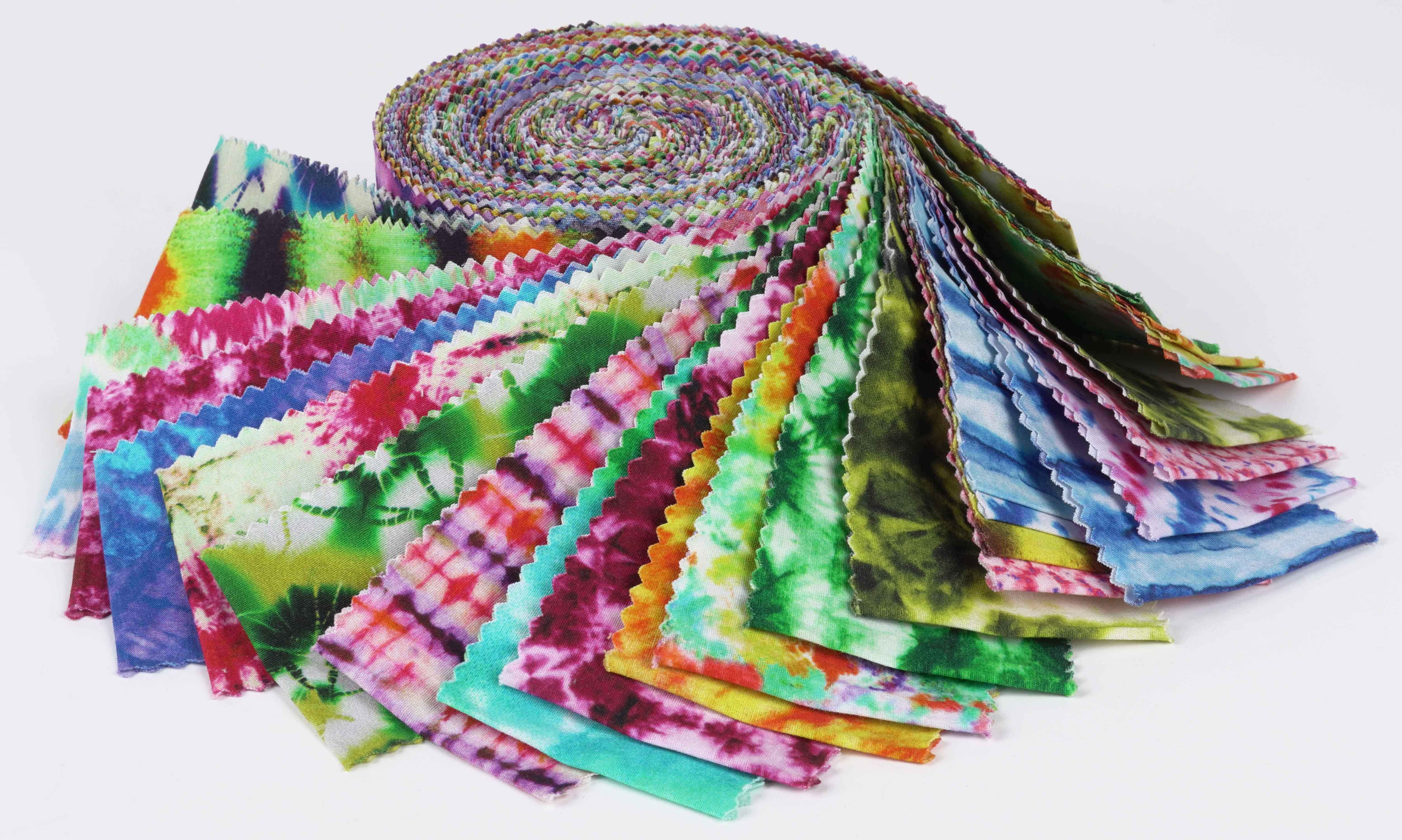 Soimoi 40Pcs Tie Dye Print Cotton Precut Fabrics For Quilting Craft Strips 2.5x42inches Jelly Roll - Multicolor