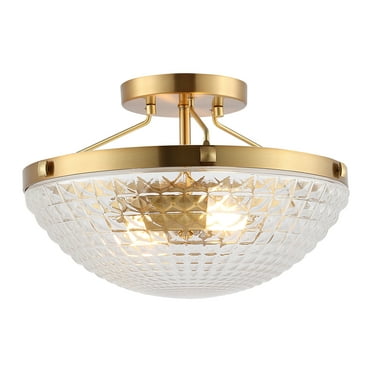 SAFAVIEH Nienna 14 in. Glam 2-Light Gold Base Iron Mount Light with Shade