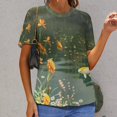 thumbnail image 6 of Lucky Koi Fish Lotus Leaf Women's Short Sleeve T-Shirt Crew Neck Casual Summer Trendy Loose Fit Tops, 6 of 6