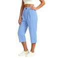 thumbnail image 5 of Vivianyo HD Women's Pleated Waist Summer Loose Casual Capri Pants, Single Button Elastic Waistband Soft Cropped Fall Trousers with Side Pocket for Women, Women's Blue, Sizes S-3XL, 5 of 6