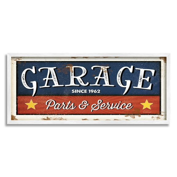 Stupell Industries Vintage Americana Garage Sign Parts and Service Phrase, 13 x 30, Designed by Jennifer Pugh