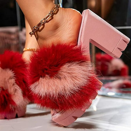 

VKEKIEO Split Toe Dearfoam Slippers Women High Heel Platform Pink