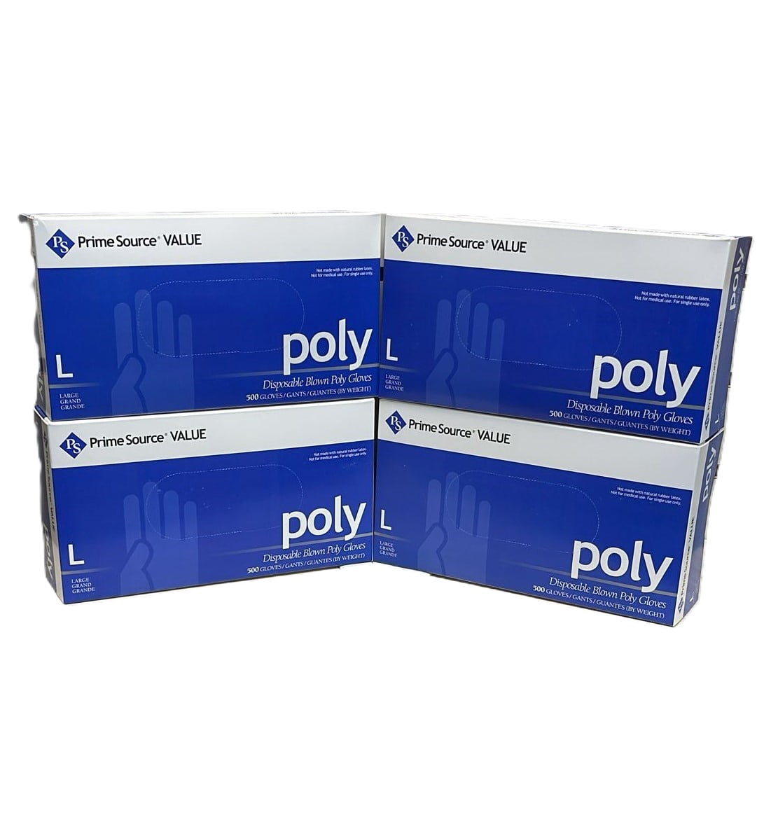 Poly Disposable Gloves (4/500) with 500 Count, Large, 4 Pack