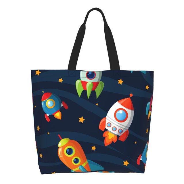 Balery Spaceships and Stars Bolsa Tote Estilo Estético con Cremalleras, Bolsa de Hombro, Bolsa de Compras Grande y Plegable