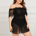 thumbnail image 3 of Lingerie Pajama Sets for Women Fashion Plus Size Lace Sheer Mesh Off-Shoulder Nightdress 1XL-4XL, 3 of 6