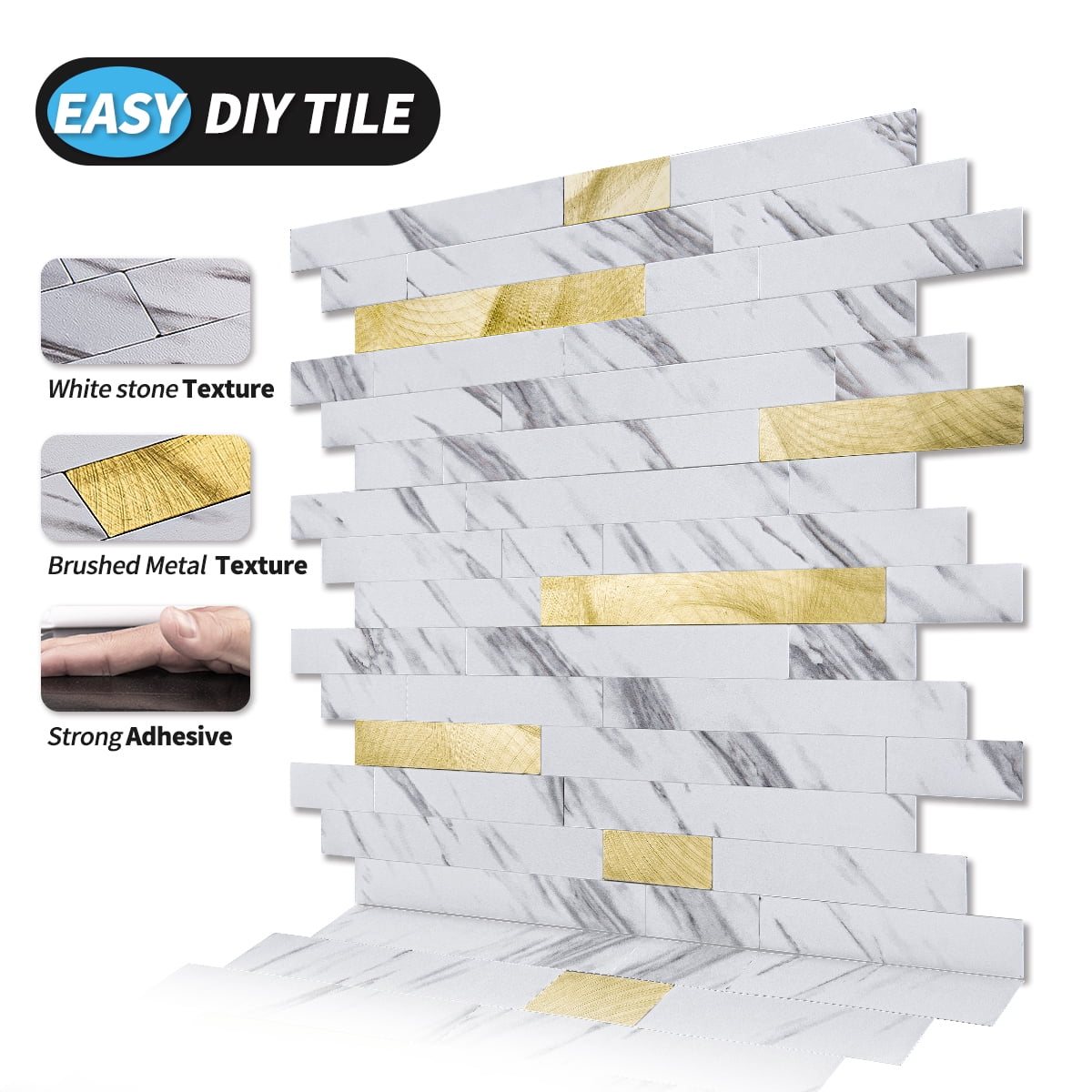 Art3d 10-Sheet 11.8''X13.4'' Peel and Stick Backsplash Marble Tone Tile for Kitchen,Bathroom,RV