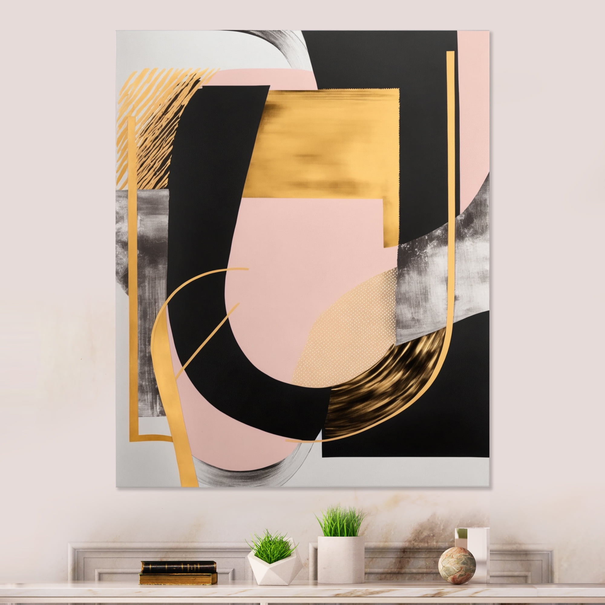 Designart Pink And Gold Art Deco I Canvas Wall Art