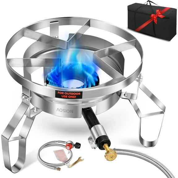 200,000/BTU Stainless Steel Single Burner Propane Stove,Heavy Duty Outdoor Propane Burner Gas Stove Cooker,High-Pressure Outdoor Burner for Cooking for Turkey Fryer,Crawfish Boil,Home Brewing