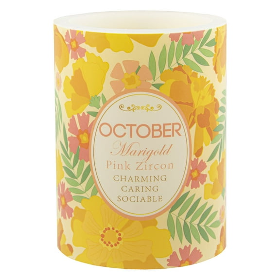 October Birth Month Battery Operated Flameless Pillar Candle 4" x 3"