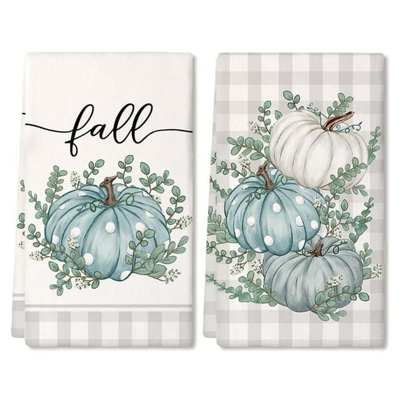 2 Pack Fall Kitchen Towels Dish Towels, 16x24 Inch Seasonal Cloth Tea Towel Pumpkin Buffalo Plaid Thanksgiving Hand Towel Dishcloth Autumn Cloth Towel for Farmhouse Home Housewarming Gift