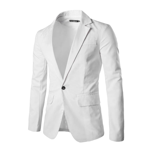 Man Long Sleeves Notched Lapel Padded Shoulder Blazer White L