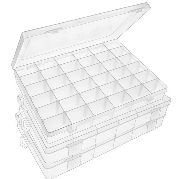 VATENICK 3pack 36 Grids Clear Plastic Organizer Box Container Craft Storage with Adjustable Dividers for Beads Organizer Art DIY Crafts Jewelry Fishing Tackles