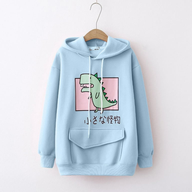 VEKDONE Junior Sweatshirts Hooded Japanese Dinosaur Print