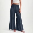 thumbnail image 2 of Laqbezok Women's High Waist Tiered Ruffle Wide Leg Pants, Smocked Elastic Waist Palazzo Trousers, Casual Flowy Pleated Summer Beach Swing Pants Boho Vacation Wear, 2 of 9