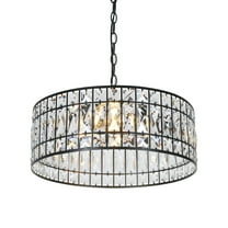 LNC 18" Modern Crystal Drum Chandelier with Matte Black Frame for Dining Room or Foyer