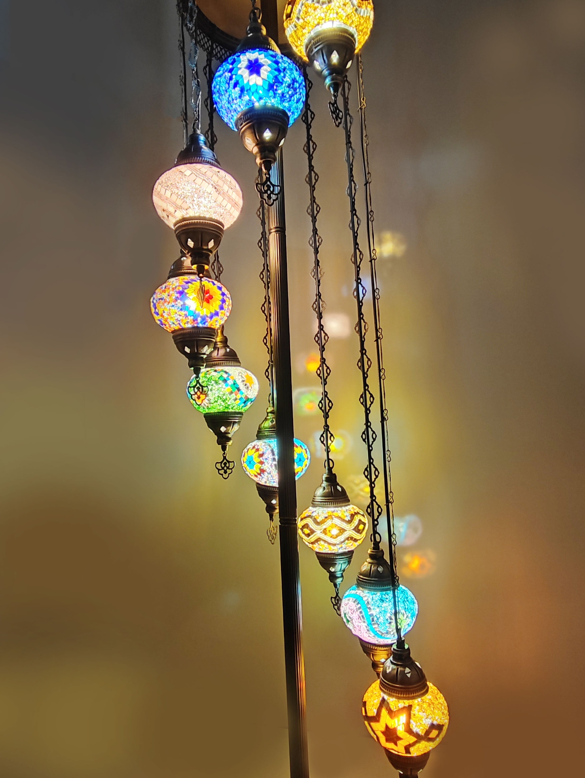 Angora Mert 9 Globe Standing Turkish Lamp - Multicolor | Turkish Floor Lamps for Home (75")