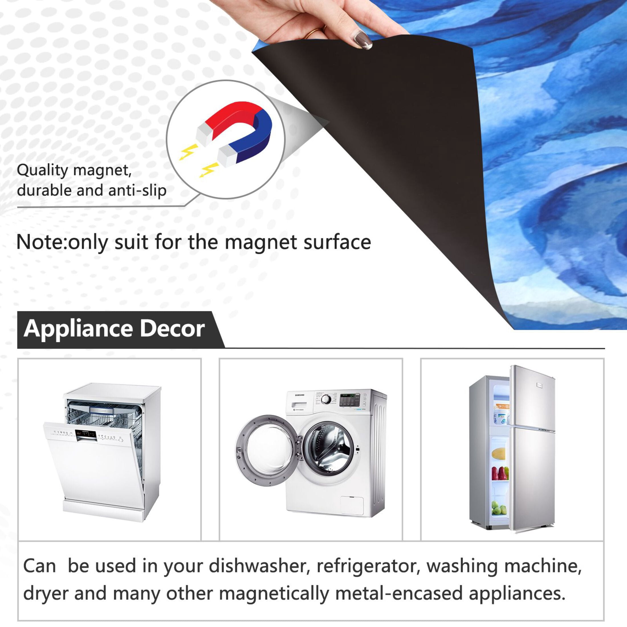 Dishwasher Magnetic Sticker 23x26 Inch Refrigerator Magnetic Sticker Washing Machine Magnetic Sticker Kitchen Panel Magnetic Sticker Home Decor Cartoon Blue Roses