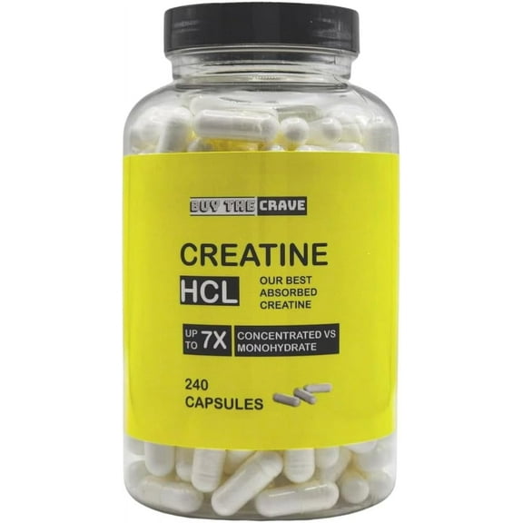 Buy The Crave Creatine HCL Pills, 7X Concentrated for Muscle Recovery, Energy, Cognitive Support – 240 Servings