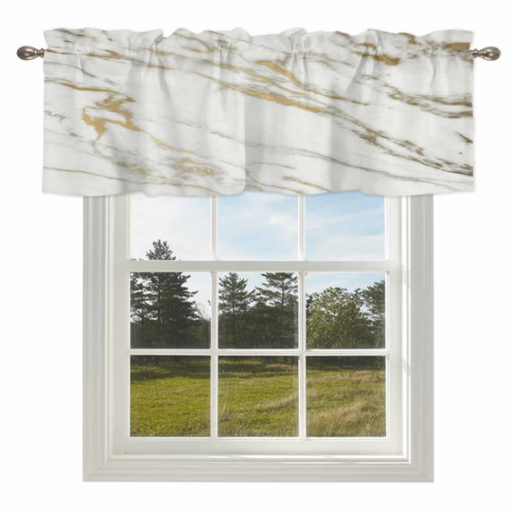 Abstract Marble Gold Stripes Valances for Windows Modern Style Rod Pocket Curtain Valance Window Treatment Short Curtains for Kitchen Living Room,54x18in