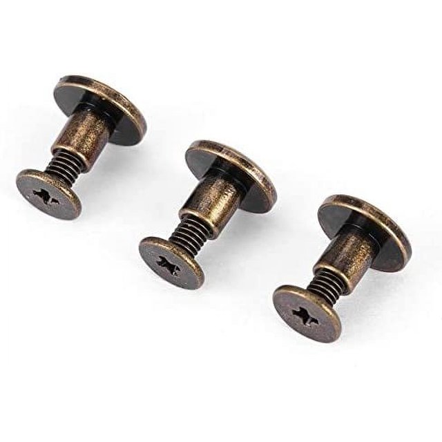HUGFEGWE 20Pcs Flat Leather Rivets Chicago Binding Screws Posts Assortment Kit for Scrapbook Photo Albums Leather Repair (6.5mm) CJB91-78545