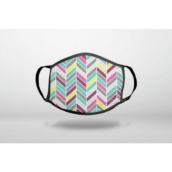 Pink Purple Teal Herringbone - 3-Ply Reusable Soft Cloth Face Covering, Unisex, Cotton Inner Layer