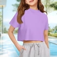 thumbnail image 2 of Resicozy Girls Athletic Oversized Crop Tops for Kids Drop Shoulder Short Sleeve T Shirts Workout Basic Tees 1-10 Years Light Purple 100, 2 of 9