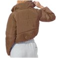 thumbnail image 4 of qolati Women's Winter Cropped Puffer Jacket Y2k Trendy Long Sleeve Zipper Quilted Lightweight Jackets Warm Short Down Coat Outwear, 4 of 6