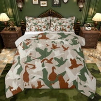 Castle Fairy Wildlife Mallard Duck Queen Comforter Set,Green Red Bedding Comforter Set