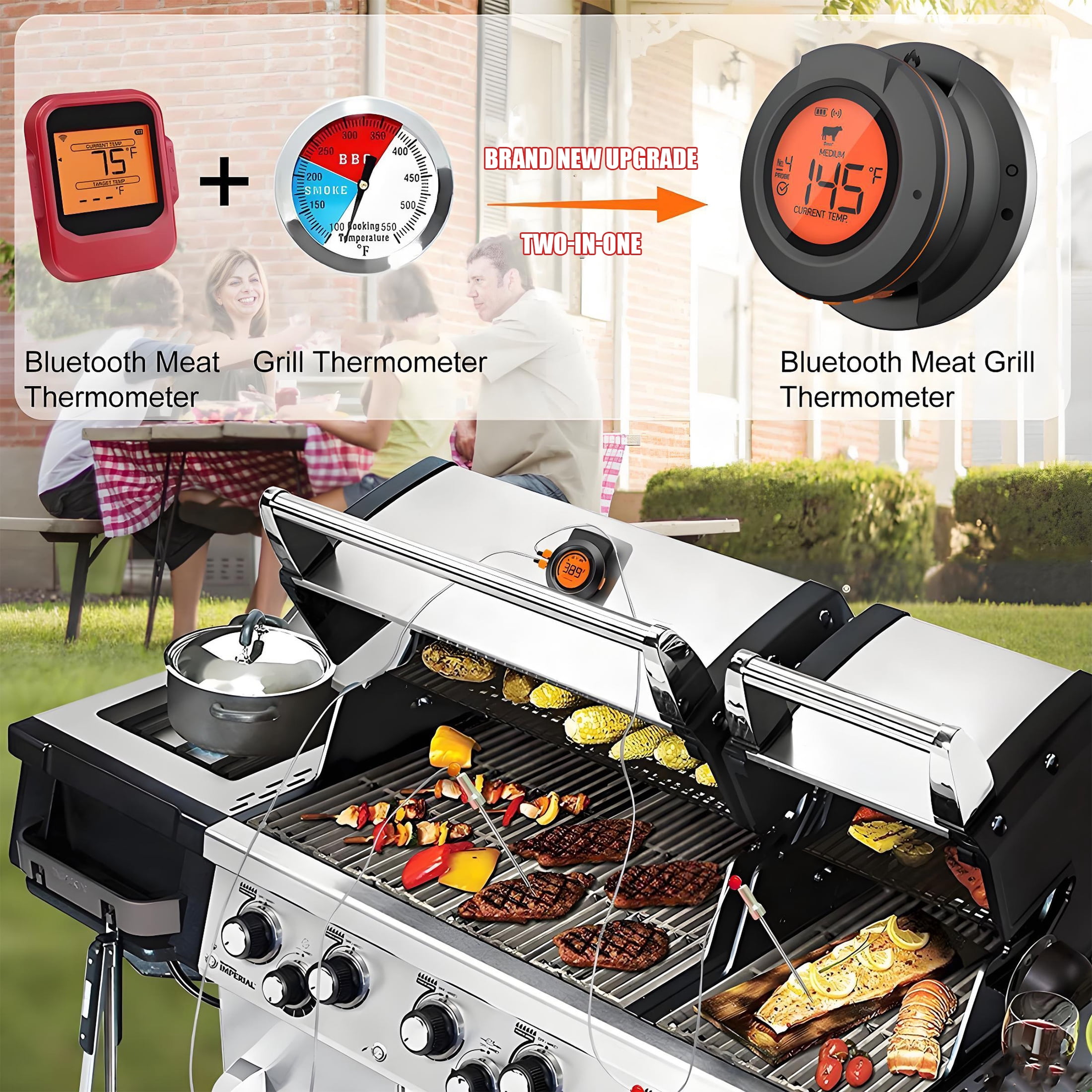 GJX Digital Meat Thermometer,Detachable Wireless Meat Thermometer,Waterproof Instant Read Thermometer for Indoor and Outdoor Cooking
