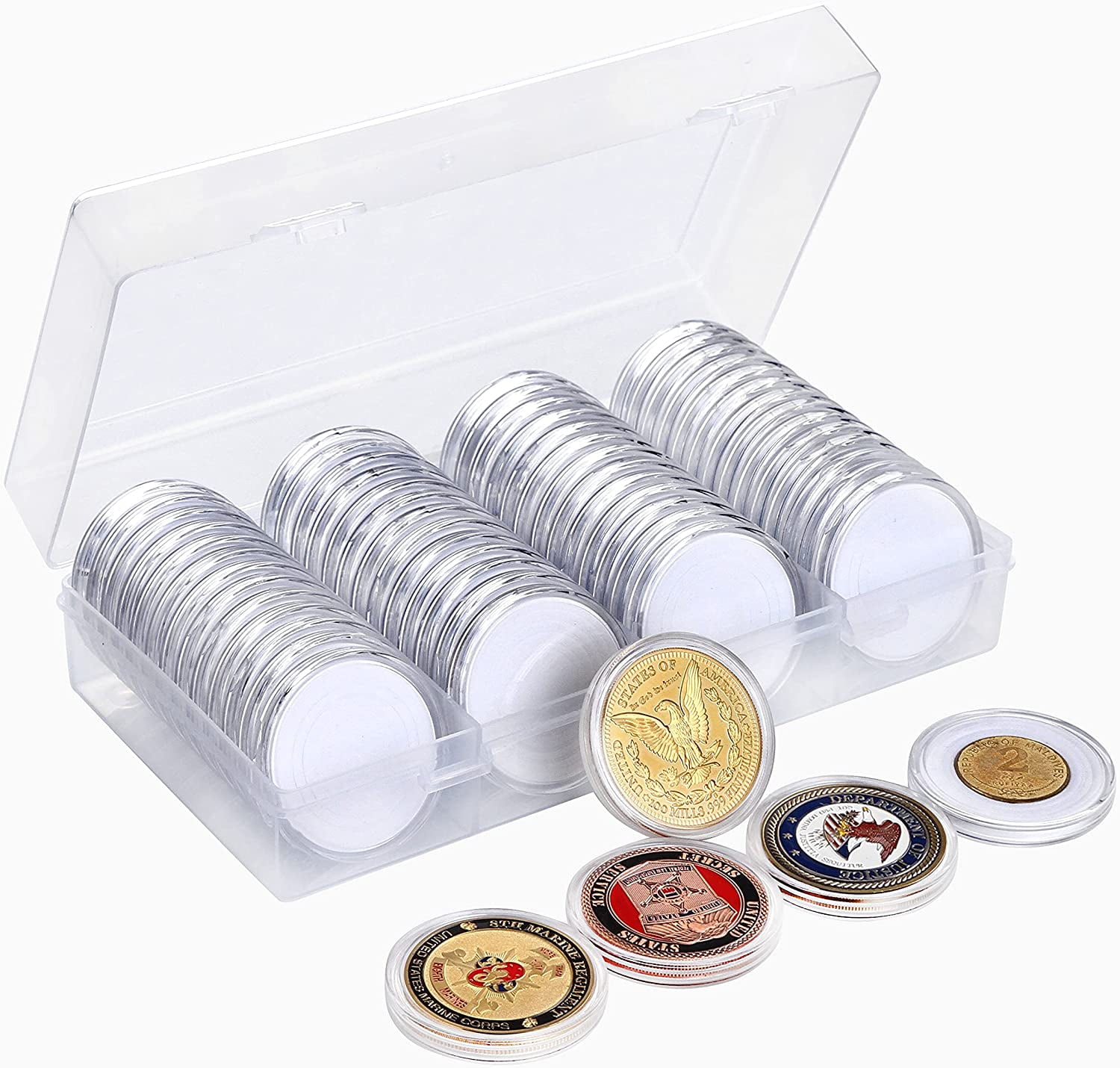 40 US Coin Capsules Case Display Storage Box with Adjustable Color Ring 16-41mm 