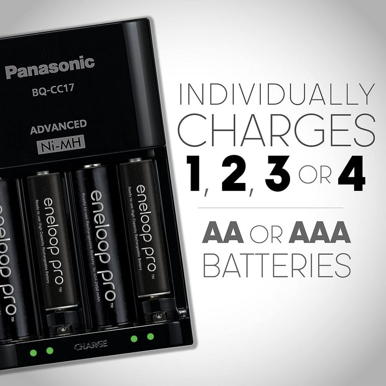Panasonic K-KJ17KHCA4A Advanced Individual Cell Battery Charger Pack with 4  AA eneloop pro High Capacity Ni-MH Rechargeable Batteries,Black,4-Pack 