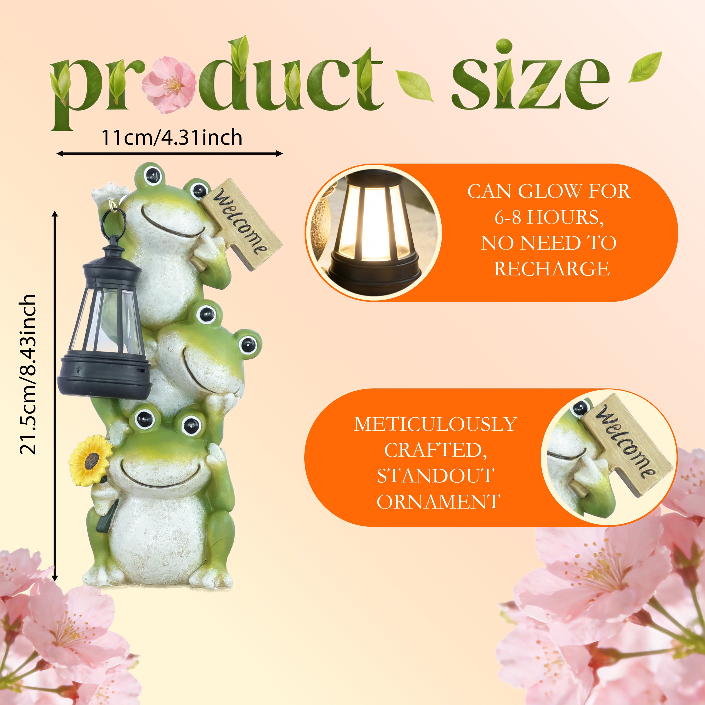 Solar Lantern Frog Garden Decoration with Sunflower Creative Stacking Frogs Welcome Sign Outdoor Art Durable Resin Yard Decor Solar Frog Statue Night Light for Garden Patio Courtyard Perfect Gift